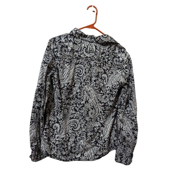 Tommy Hilfiger Shirt Women's size L black white paisley button-down long sleeve - Picture 3 of 5